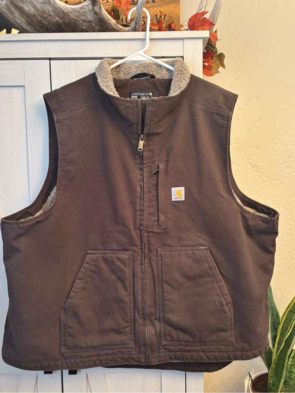 Carhartt Sherpa Lined Vest Mens Size 2XL Dark Brown DV4277-M Work Wear Duck